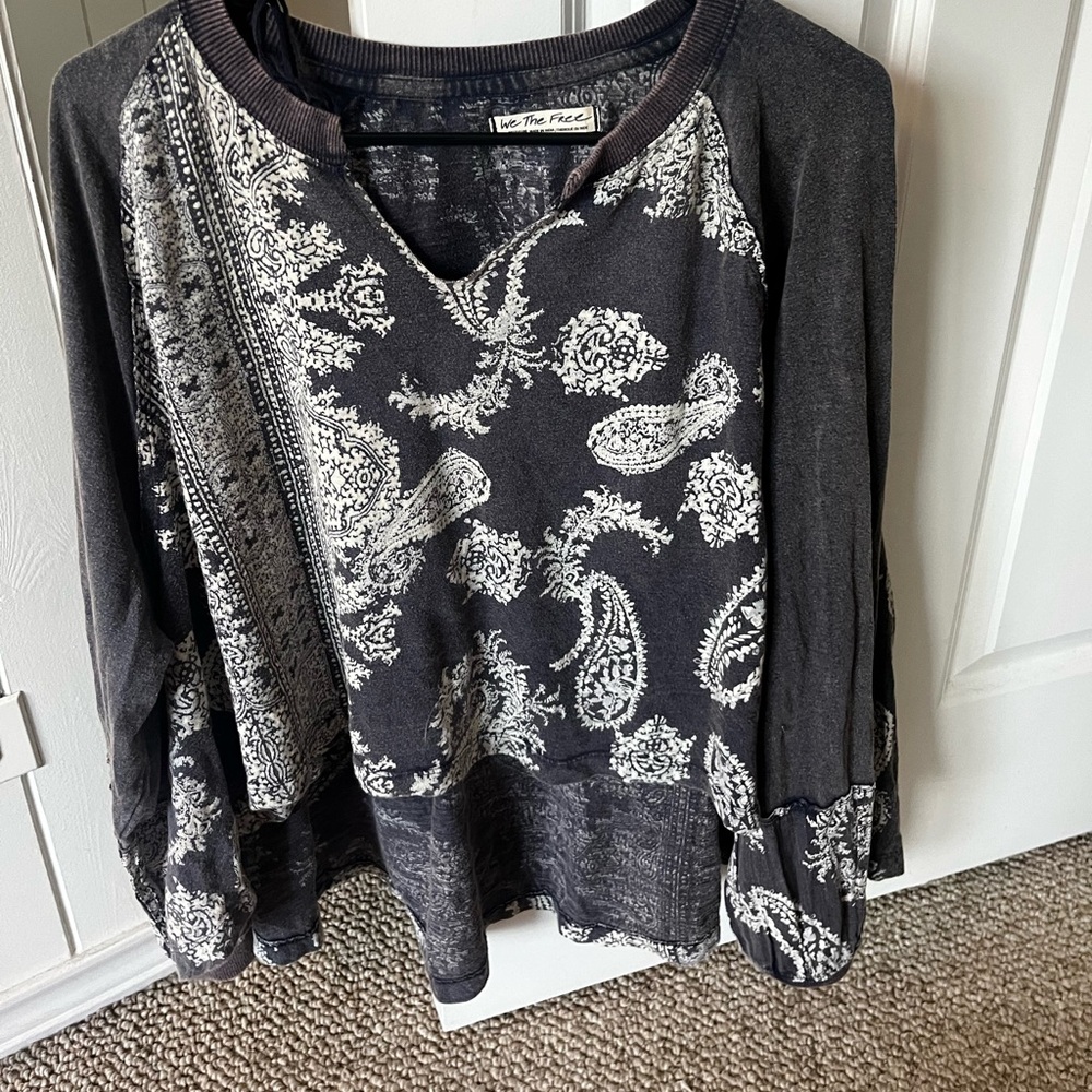 Free People Hi Low Paisley Top